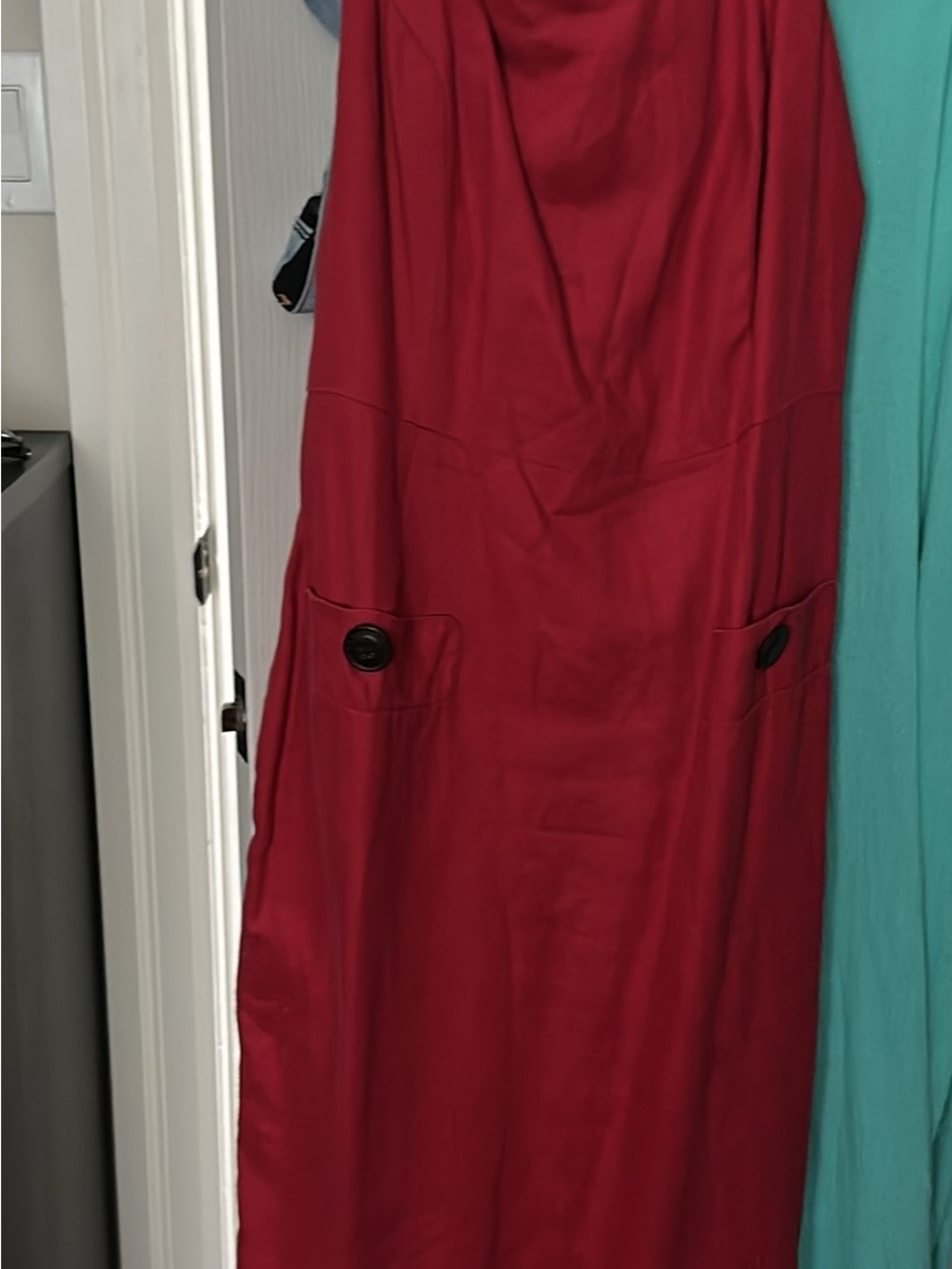 Andrea Jovine Deep Red Maxi Dress with Front Button Pockets